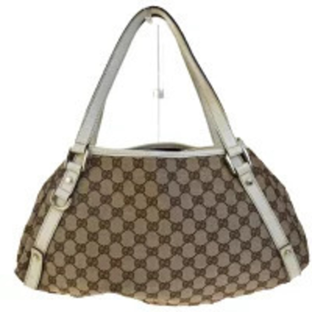 Gucci Shoulder Bag Tote GG Brown Canvas Leather